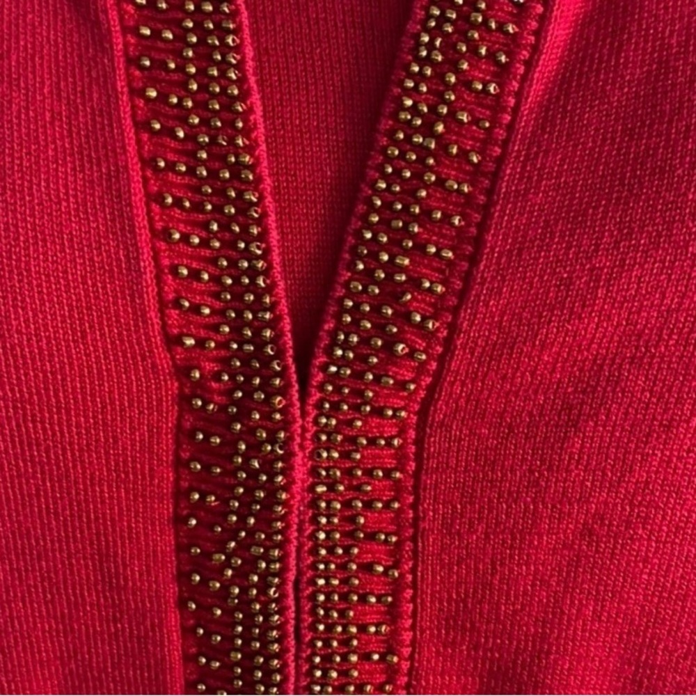♥️ Coldwater Creek Red Silk Cardigan & Tank Frog Closure, Ribbed Cuffs & Hem L